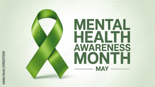 Mental Health Awareness Month May banner with green ribbon