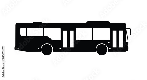 Black silhouette illustrations of a city bus displayed in various views
