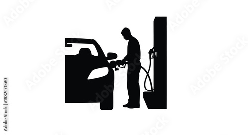 People fueling cars at a gas station depicted in a black silhouette