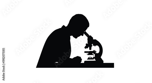 Silhouette of a scientist intently using a laboratory microscope