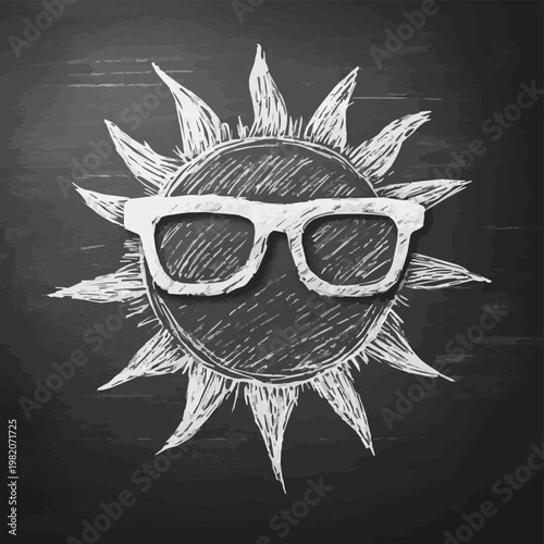 A creative sketch of a sun wearing stylish glasses, perfect for summer-themed designs and artistic projects.