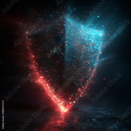 Abstract data protection firewall with glowing glitch shield effect