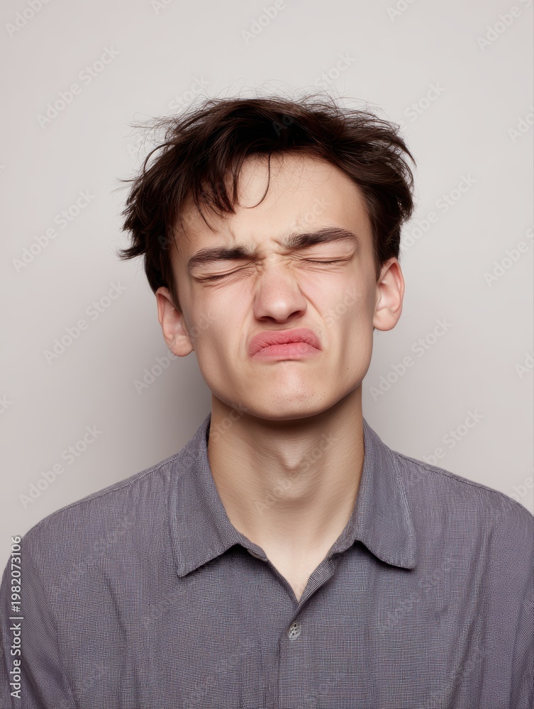 Obraz premium Disgust face expression, emotion concept