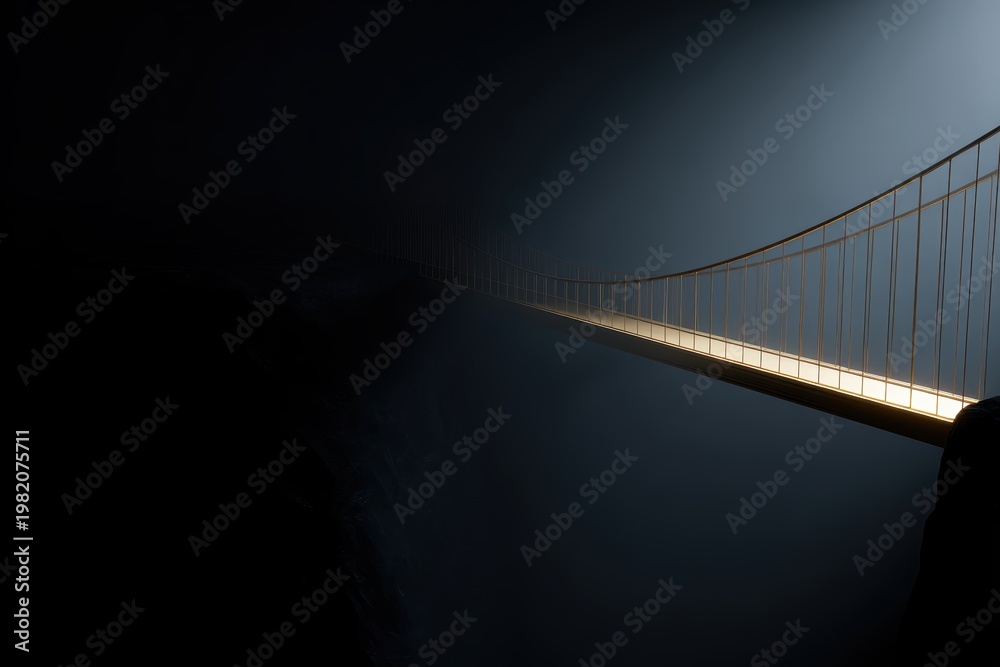 Fototapeta premium 3D render of a golden bridge over a dark abyss, overcoming challenges