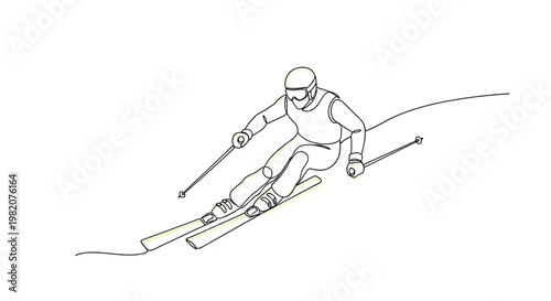 Skier in mid turn carving down a snowy slope wearing a helmet and goggles using poles for balance on a dynamic run with speed and focus.