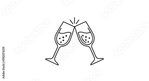 Two elegant champagne flutes are shown clinking together in a bright celebratory toast while bubbles rise inside the glasses and the moment feels festive.