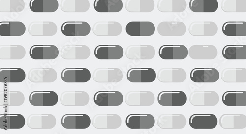 Abstract grayscale capsule pattern repeating across a soft background to form a sleek geometric texture suitable for modern design and art projects.