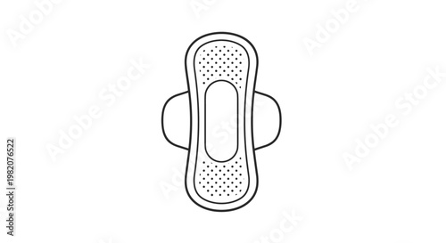 Minimalist black and white line art icon of a sanitary napkin with wings, representing feminine hygiene, menstruation, and personal care products.