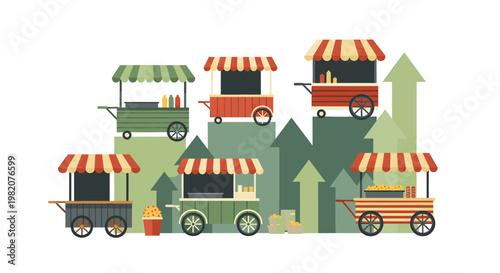 A cheerful illustration of a vendor cart, perfect for conveying themes of entrepreneurship, local markets, and small business success in marketing mat