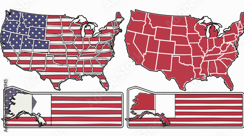 USA maps with states shown in two styles. One with flags and the other with red