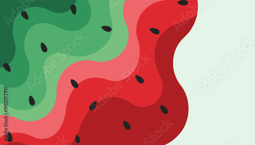 Watermelon Inspired Abstract Banner with Fresh Red Green Waves and Playful Summer Vibe