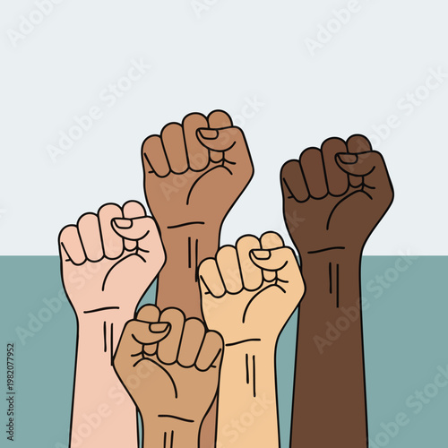 Empowering Diversity Illustration of Unified Hands in Fists for Social Justice and Unity