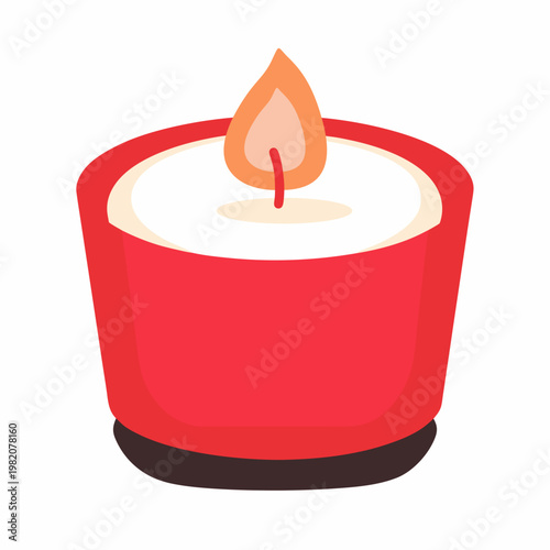 Red candle with flame burning on top of white wax