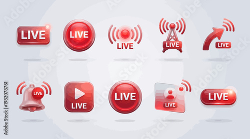 3D Live Streaming Icon Pack – Modern UI Broadcast & Social Media Collection