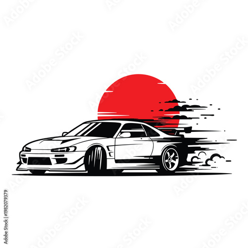 JDM Drift Car Silhouette Illustration with Speed Motion Effect.