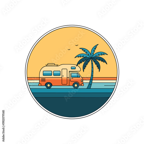 Retro styled camper van vehicle illustration.