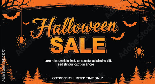 Halloween sale banner, orange, black, vector, seasonal, promotional
