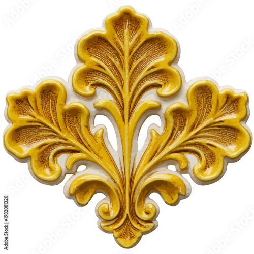 Ornate gold and cream floral emblem, detailed relief work