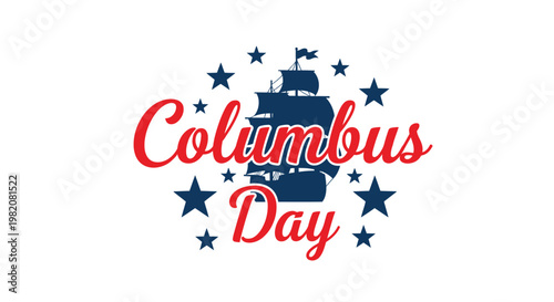 Columbus Day, holiday, vector, illustration, ship, stars