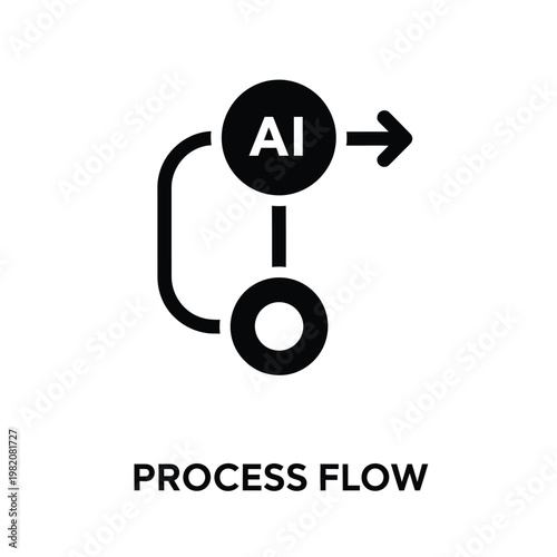 A minimalist black icon depicts artificial intelligence within a circular process flow suggesting automation and iterative learning high quality professional