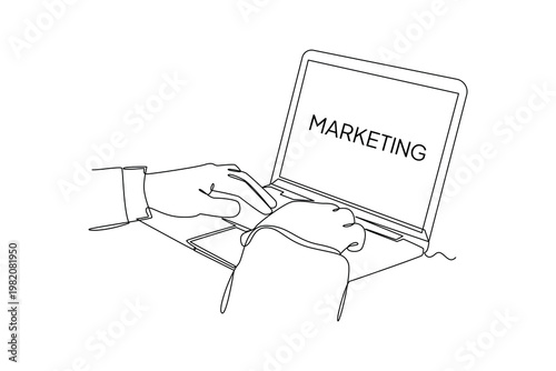 Professional Working On Digital Marketing Campaign. Digital Marketing Concept. Single line draw design. Vector graphic illustration
