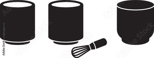 Isolated vector illustration of a black and white pencil silhouette and a metal coffee container object on a white background