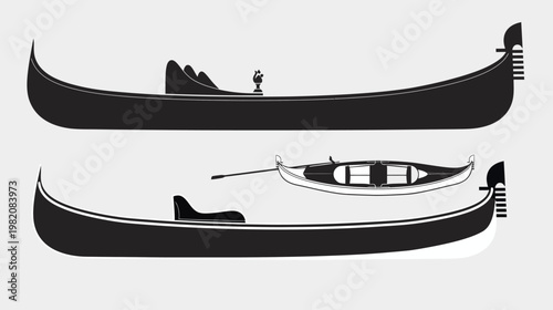 Two gondola boat illustrations, one with detailed seat, against a gray background