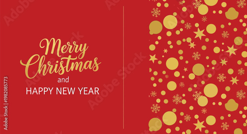 Merry Christmas, Happy New Year, Holiday Greeting, Gold Foil, Vector Card