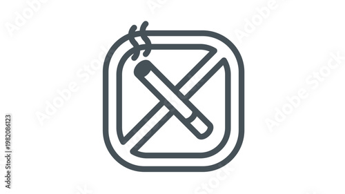 No Smoking Sign Vector Icon Illustration. Minimalist Black Line Art Symbol Representing Smoking Prohibited Area, Health Warning, and Public Safety Regulation for Indoor and Outdoor Use.