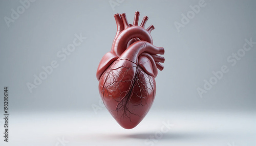 Anatomical human heart model on white background