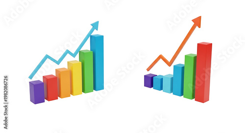 Two colorful bar graphs showing upward trending arrows and rising data points, representing financial growth and positive progress, ideal for business reports Free Download Two colorful bar graphs showing upward trending arrows and rising data points, representing financial growth and positive progress, ideal for business reports - GFXLoad