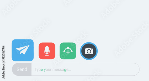 Mobile Chat Application Interface with Send, Microphone, Camera, and Image Icons in bright studio