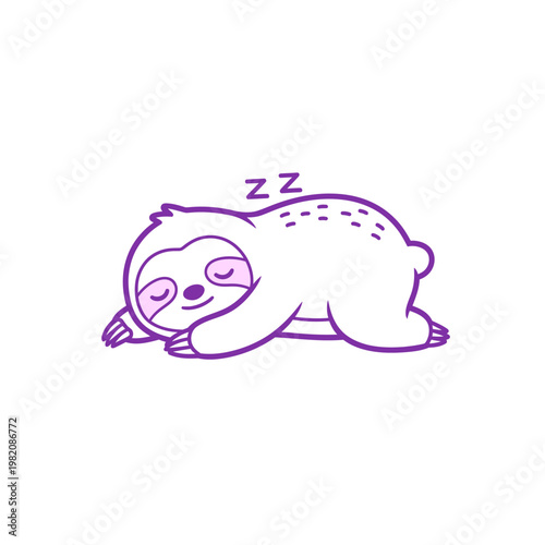 Cute sleeping sloth cartoon illustration with 'zzz' symbols. Adorable lazy animal design for relaxation, rest, and sweet dreams.