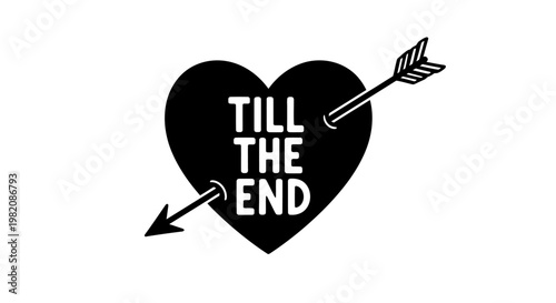 Black Heart with Arrow and 'Till The End' Text, isolated white background