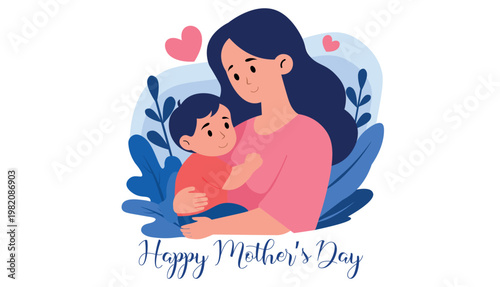 Happy mothers day cheerful mother embracing her two daughters  maternal tenderness, and surrounded by flowers and soft colors