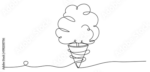 Cotton candy on a cone sweet treat in continuous line art style