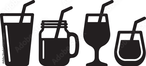 Vector illustration of a glass of cola and water beverage icon symbol for kitchen equipment design
