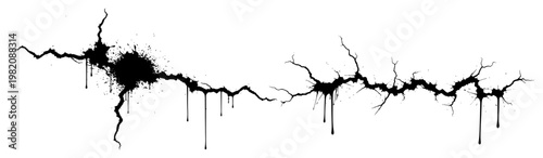 Cracked surface and deep ground fissures with grunge ink splatter and dripping paint style