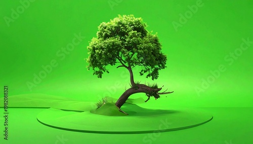 Small tree on green platform. Simple. Minimal