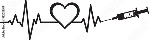 Heartbeat ECG Line with Heart and Syringe – Life Saving Medical Treatment Concept Silhouette