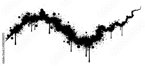 Wavy ink trail with thick drips and paint splatters in grunge style