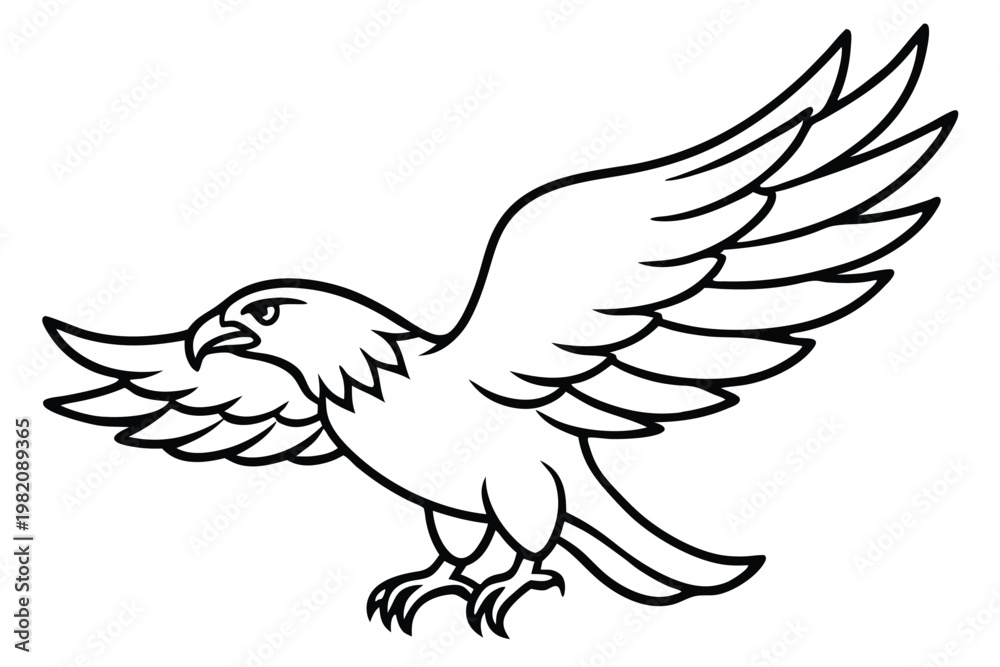 Fototapeta premium eagle bird silhouette line art vector illustration with a white background