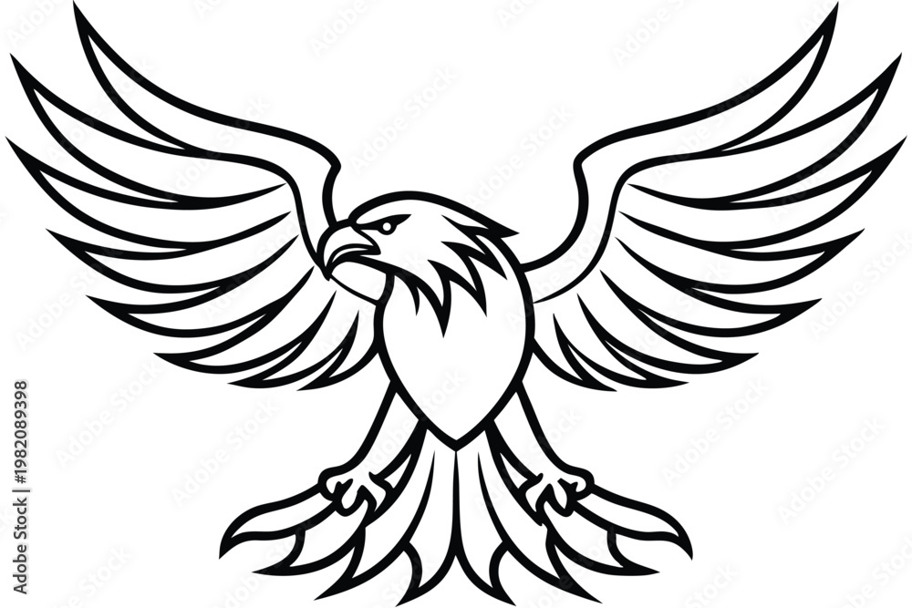 Obraz premium eagle bird silhouette line art vector illustration with a white background