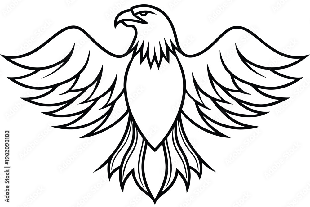 Obraz premium eagle bird silhouette line art vector illustration with a white background