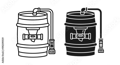 Black and white beer kegs, draft beer barrels, vector icons, brewery symbols, illustration
