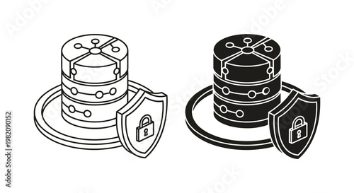 Security icons, lock and shield symbols, cybersecurity elements, vector graphics