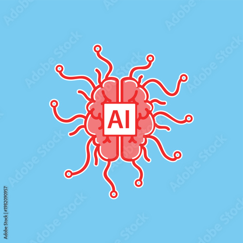 AI Brain Technology Icon With Neural Network Connections and Digital Chip Illustration