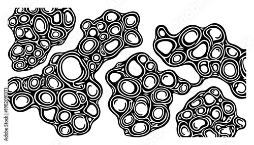 Porous organic shapes resembling coral and sponge in doodle style