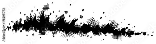 Horizontal liquid splash with stippled texture in grunge engraving style