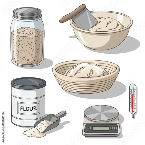 Baking Ingredients and Tools for Cooking Fresh Dough at Home
